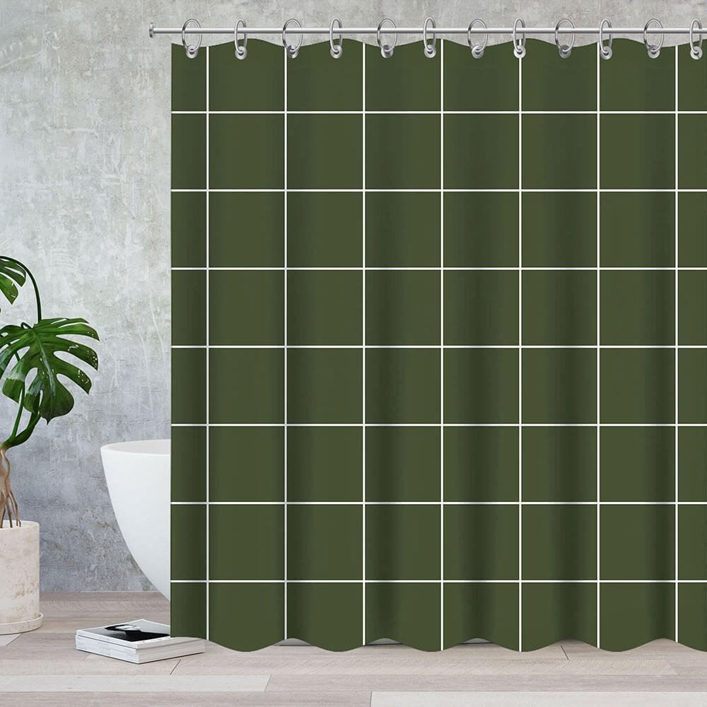Classic Dark Green Plaid Waterproof Shower Curtains With 12 Hooks-BlingPainting-Customized Products Make Great Gifts