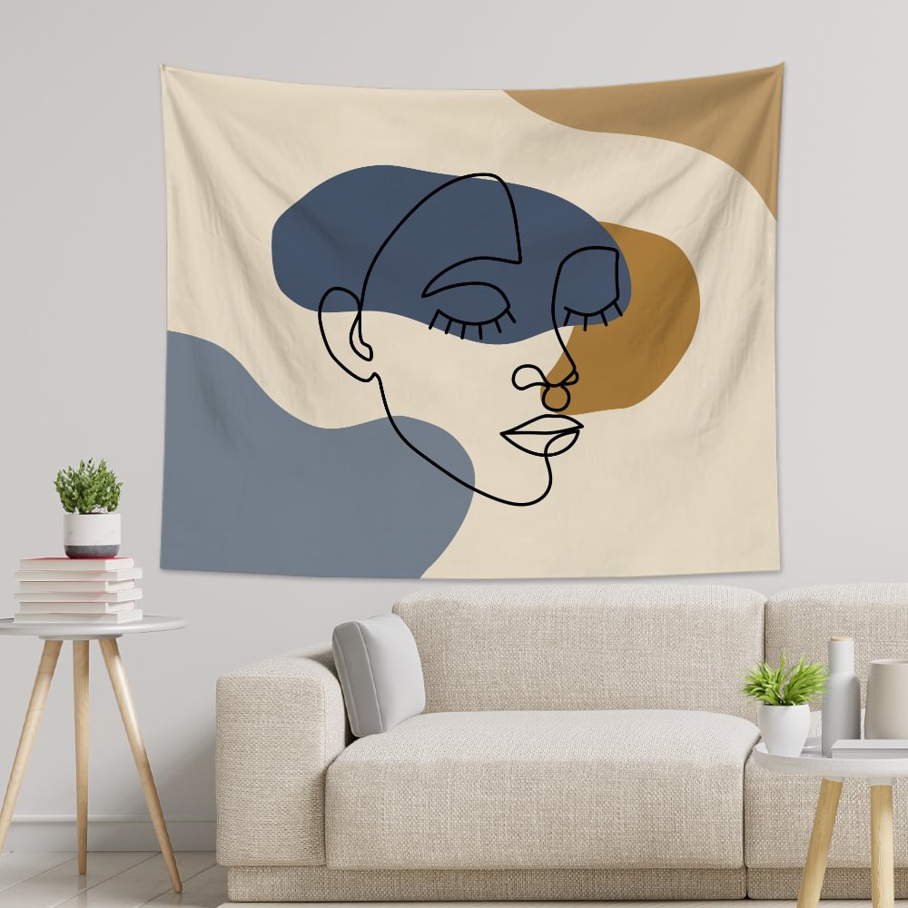 Abstract Background With Art Line Face Tapestry Wall Hanging-BlingPainting-Customized Products Make Great Gifts