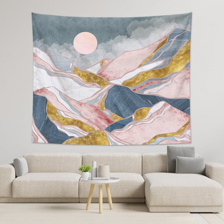 Pink Mountains View Tapestry Wall Hanging Living Room Bedroom Christmas Decor-BlingPainting-Customized Products Make Great Gifts