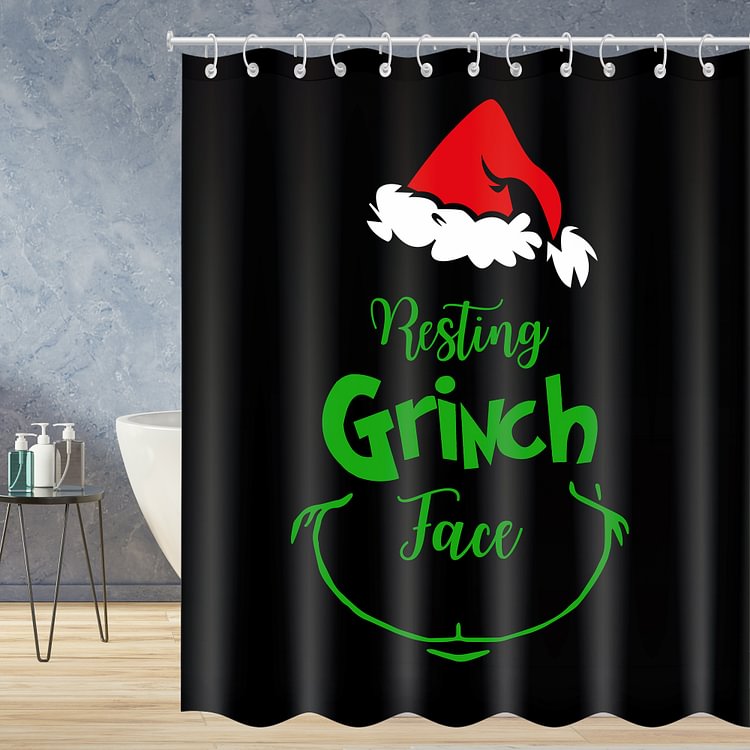 Resting Grinch Face Waterproof Shower Curtains With 12 Hooks-BlingPainting-Customized Products Make Great Gifts