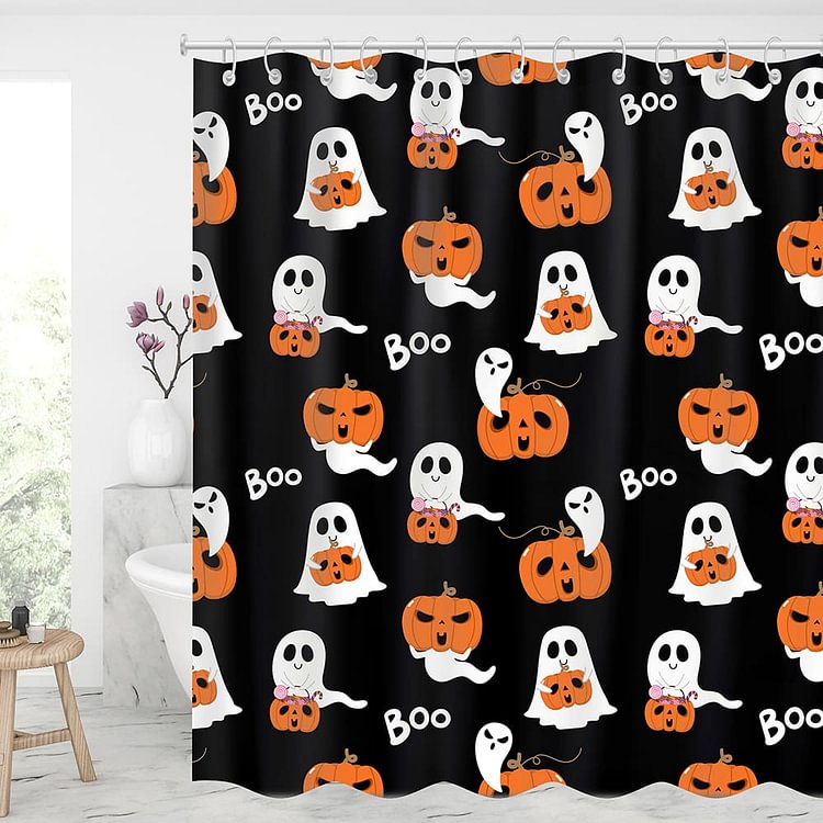Halloween Pumpkin Ghost Shower Curtains With 12 Hooks-BlingPainting-Customized Products Make Great Gifts