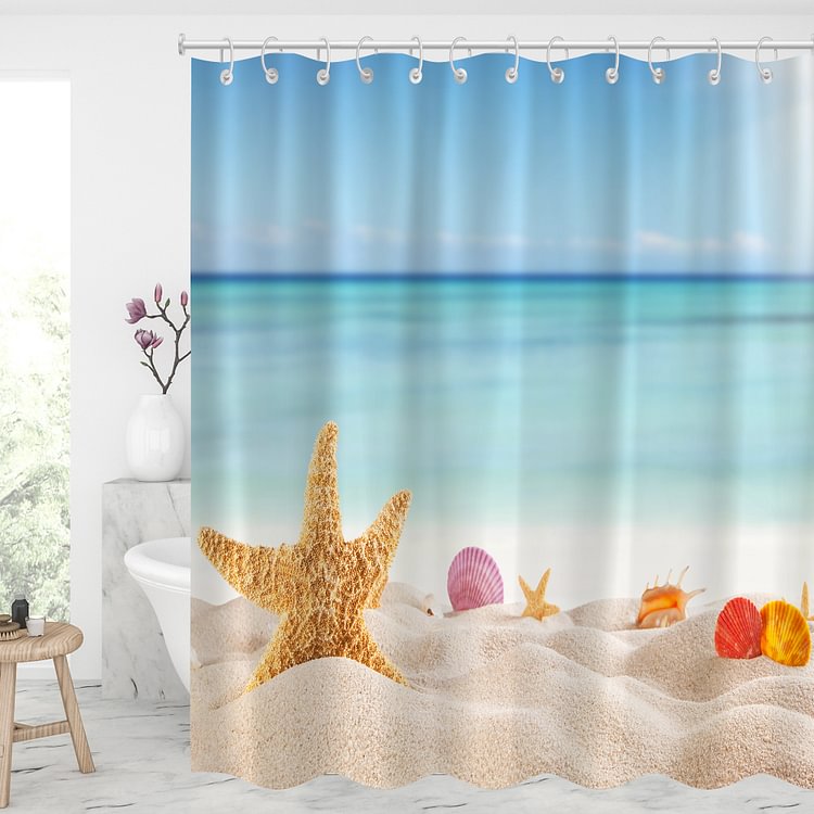 Beautiful Beach Waterproof Shower Curtains With 12 Hooks-BlingPainting-Customized Products Make Great Gifts
