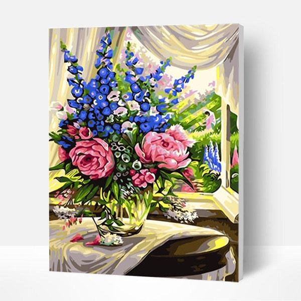 Paint by Numbers Kit - Window Flowers-BlingPainting-Customized Products Make Great Gifts