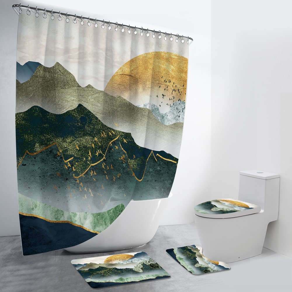 The Green Golden Mountain By Sunset 4Pcs Bathroom Set-BlingPainting-Customized Products Make Great Gifts