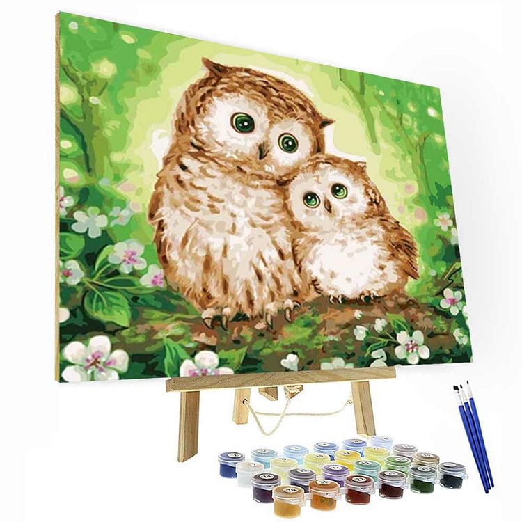 Paint by Numbers Kit -  Owl Baby and Mom-BlingPainting-Customized Products Make Great Gifts