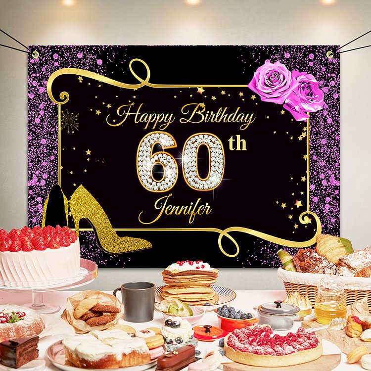Custom 60th Birthday Backdrop Background Birthday Party Decor-BlingPainting-Customized Products Make Great Gifts