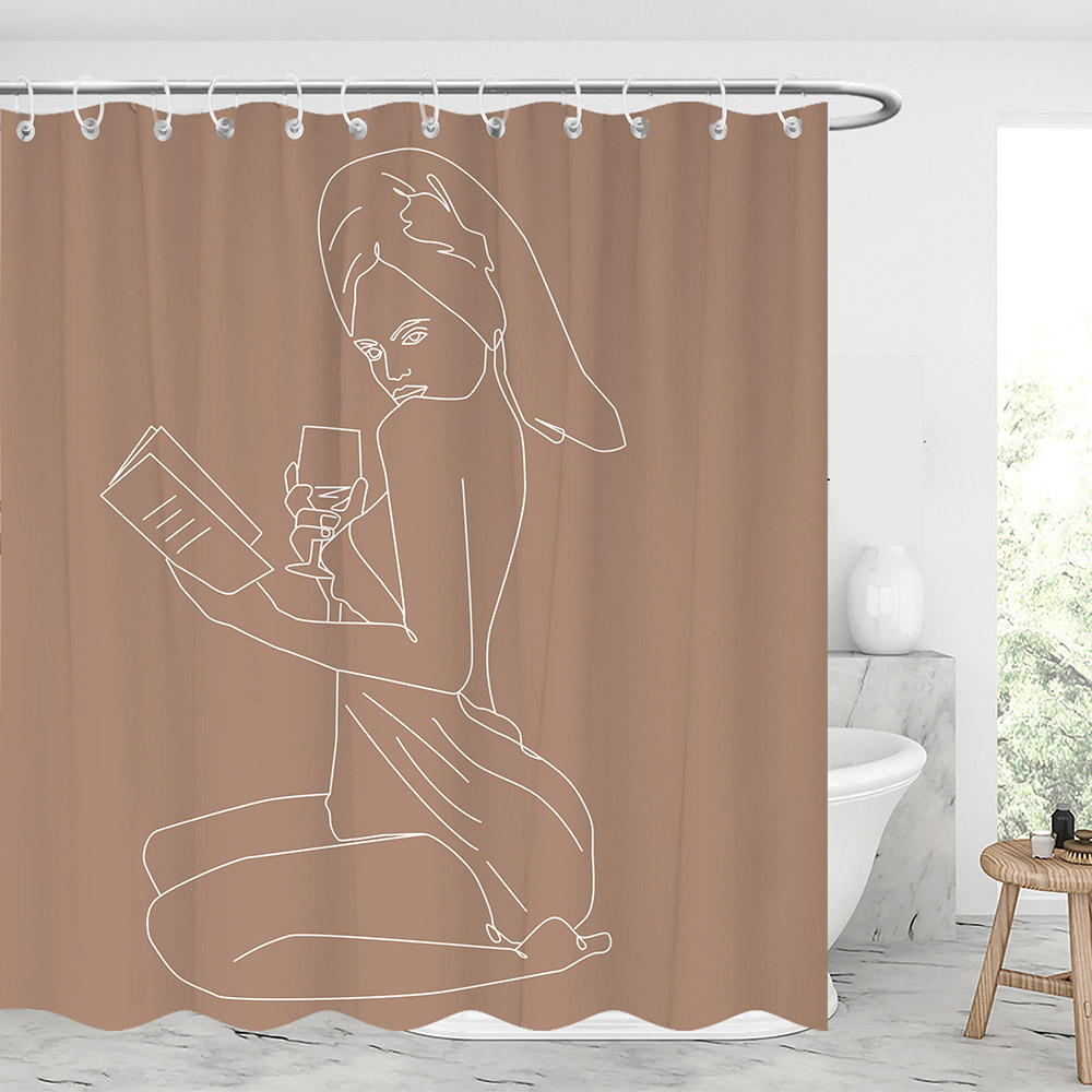 Abstract Line Art B Waterproof Shower Curtains With 12 Hooks-BlingPainting-Customized Products Make Great Gifts