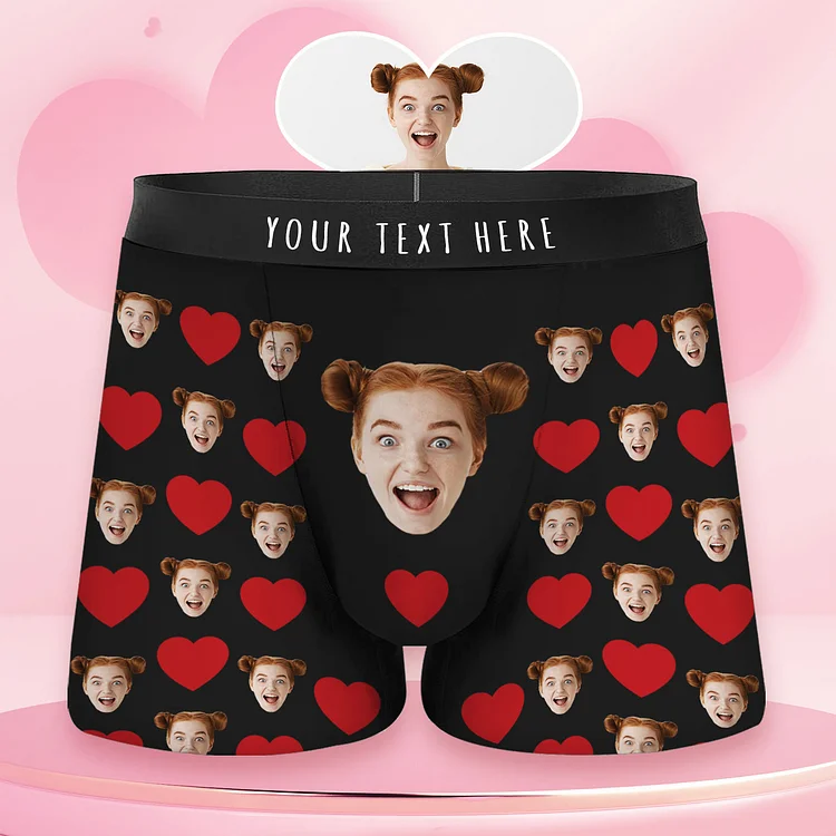 Custom Face Heart Boxer Panties Personalized Gift For Him-BlingPainting-Customized Products Make Great Gifts