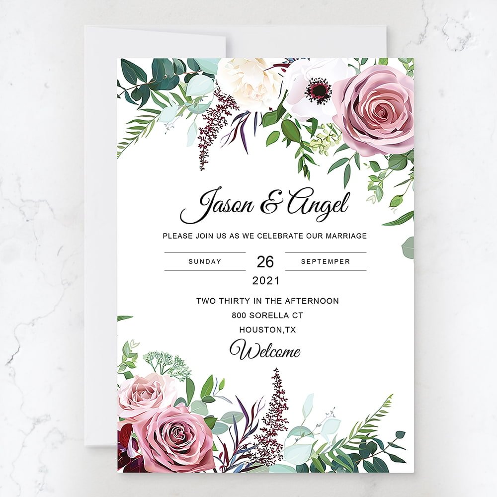 5*7 IN Personalized Blush Floral Invitations Cards with Envelopes-BlingPainting-Customized Products Make Great Gifts