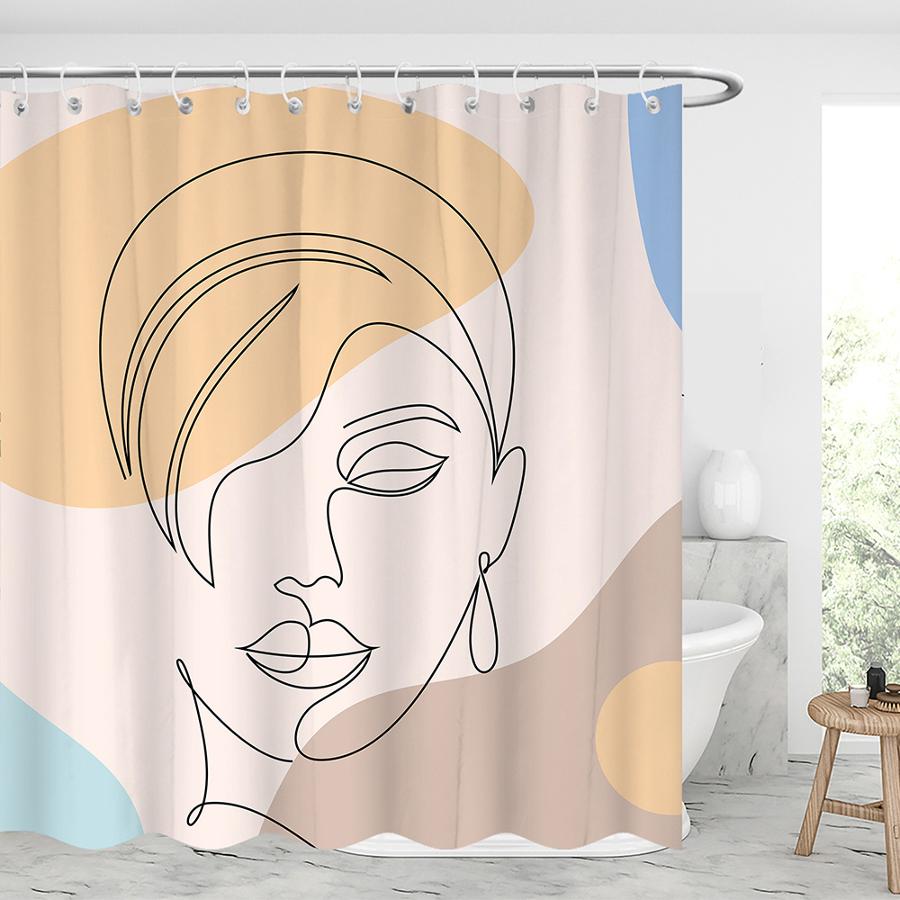 Abstract Line Art E Waterproof Shower Curtains With 12 Hooks-BlingPainting-Customized Products Make Great Gifts