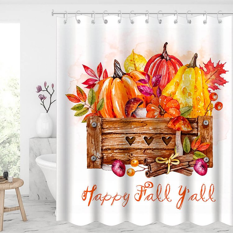 Happy Fall Y'all Thanksgiving Waterproof Shower Curtains With 12 Hooks-BlingPainting-Customized Products Make Great Gifts