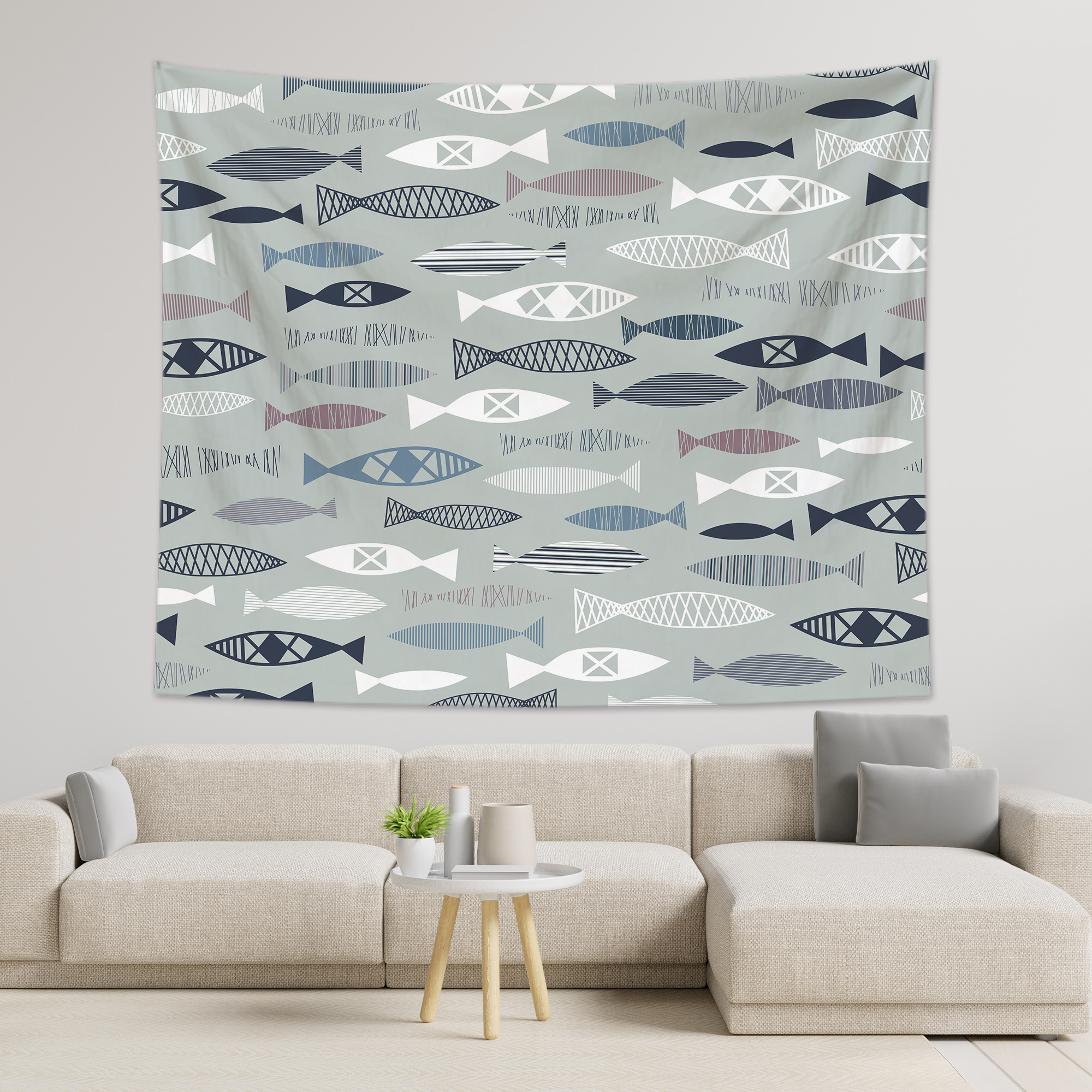 Abstract Line Fish Tapestry Wall Hanging-BlingPainting-Customized Products Make Great Gifts
