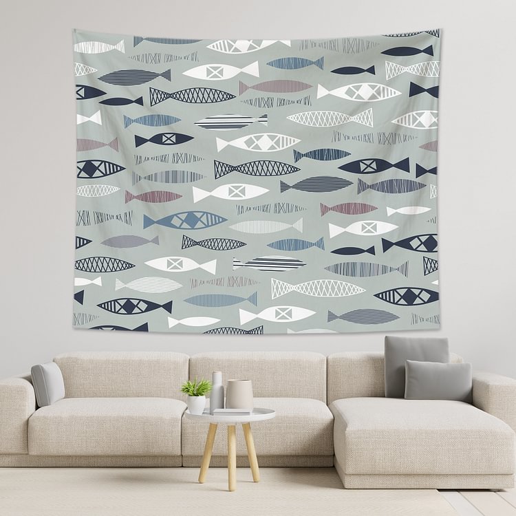 Abstract Line Fish Tapestry Wall Hanging-BlingPainting-Customized Products Make Great Gifts