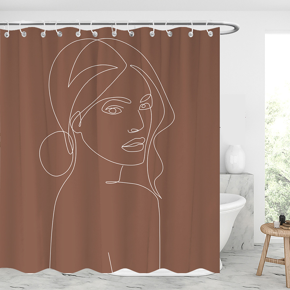 Abstract Line Art C Waterproof Shower Curtains With 12 Hooks-BlingPainting-Customized Products Make Great Gifts