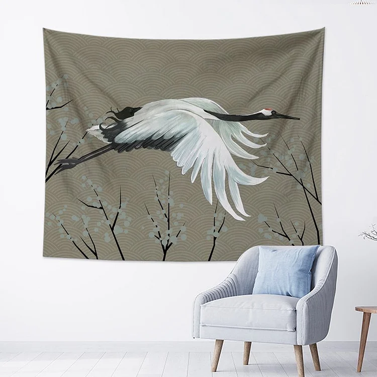 Crane In The Jungle Tapestry Wall Hanging Bohemian-BlingPainting-Customized Products Make Great Gifts