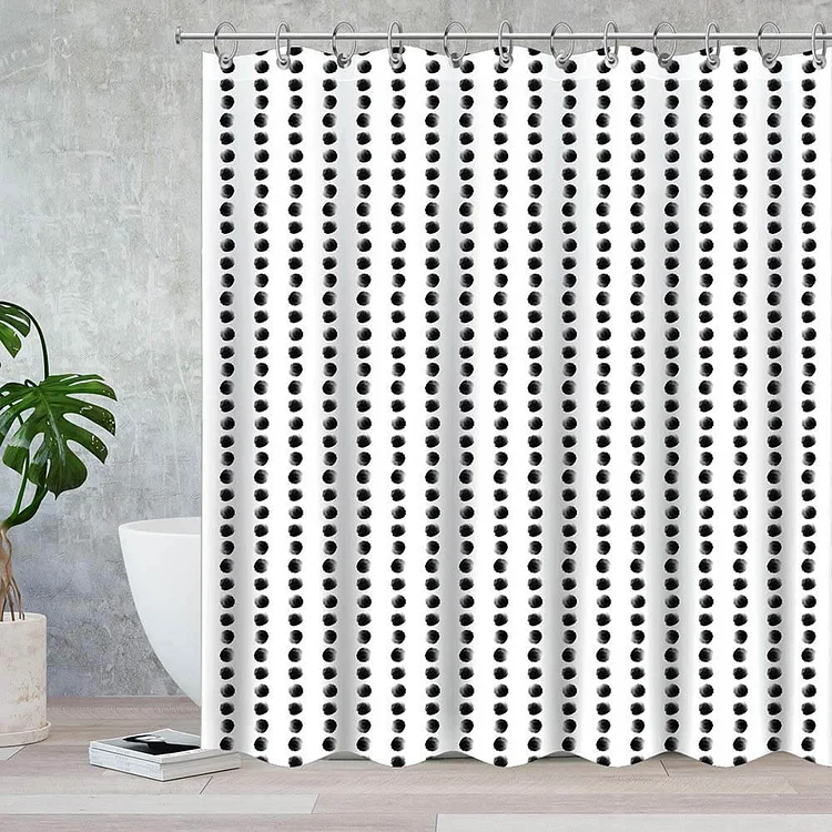 Black Dots Waterproof Shower Curtains With 12 Hooks-BlingPainting-Customized Products Make Great Gifts