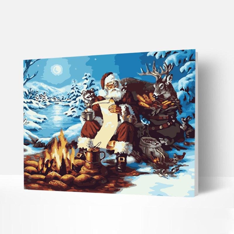 Christmas Paint by Numbers Kit - Santa Claus and Elk by the Fire, Creative Gifts-BlingPainting-Customized Products Make Great Gifts