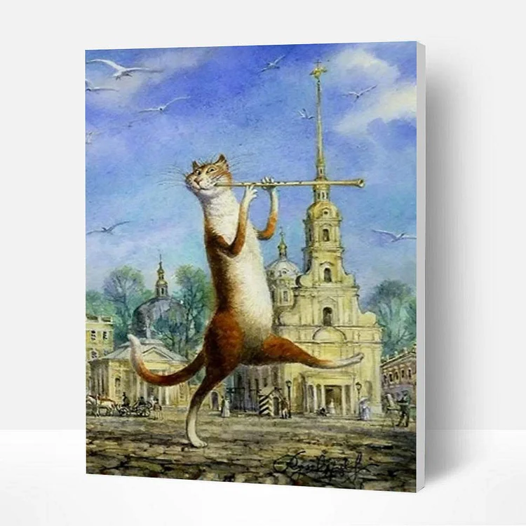 Paint by Numbers Kit - Cat Playing the Flute-BlingPainting-Customized Products Make Great Gifts