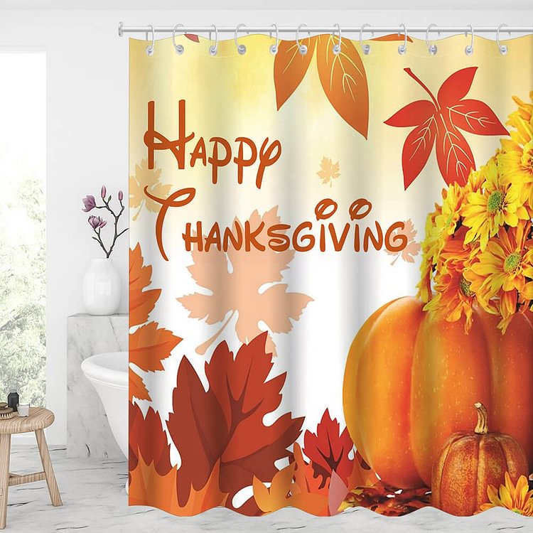 Happy Thanksgiving Pumpkins & Sunflowers Waterproof Shower Curtains With 12 Hooks-BlingPainting-Customized Products Make Great Gifts