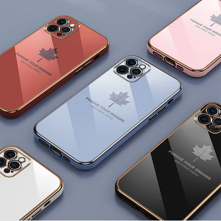 Electroplated Maple Leaf Design Luxury Cute Phone Cases for iPhone