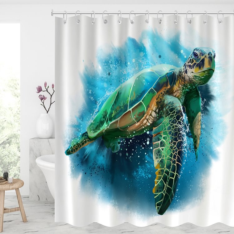 Deep Sea Turtle Waterproof Shower Curtains With 12 Hooks-BlingPainting-Customized Products Make Great Gifts