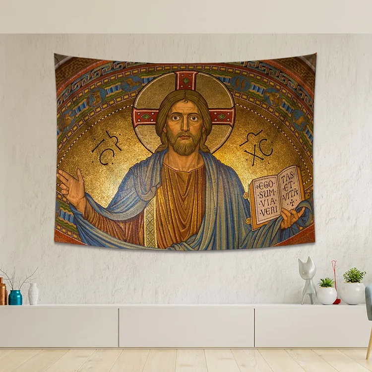  Jesus with Maria Laach Abbey Tapestry Wall Hanging-BlingPainting-Customized Products Make Great Gifts
