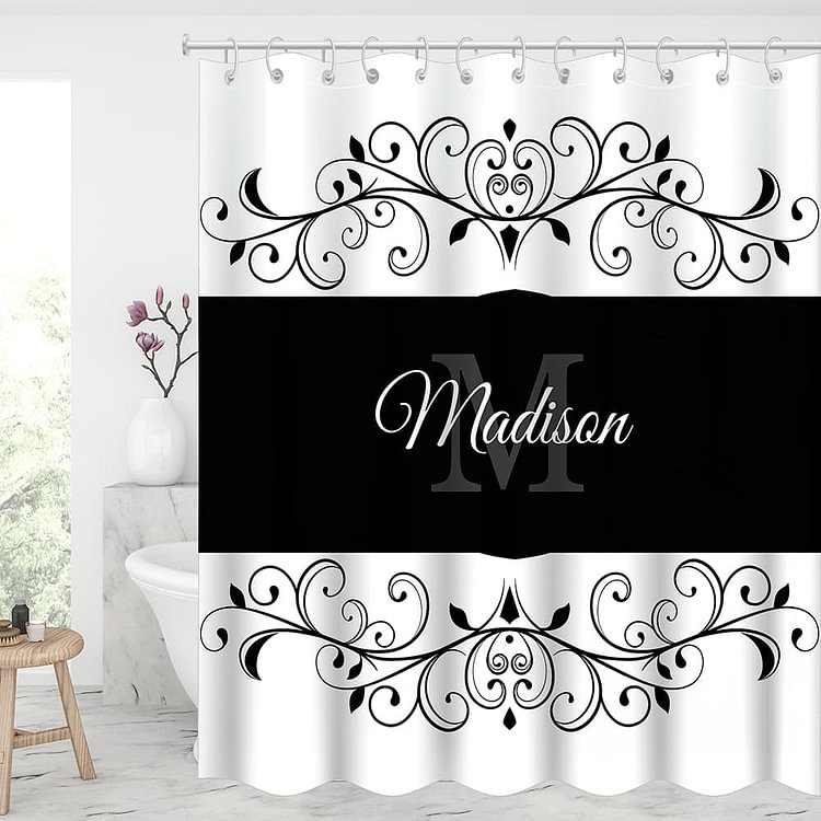 Custom Waterproof Monogrammed Laciness Name Shower Curtains With 12 Hooks-BlingPainting-Customized Products Make Great Gifts