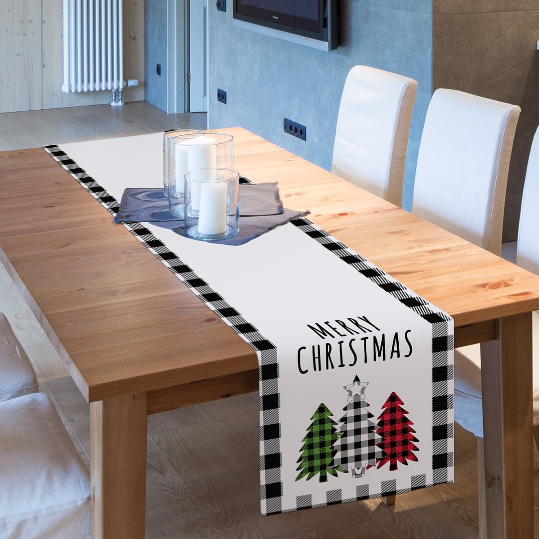 Merry Christmas Table Runner Cotton Linen Xmas Table Runners for Kitchen, Dining and Farmhouse-BlingPainting-Customized Products Make Great Gifts