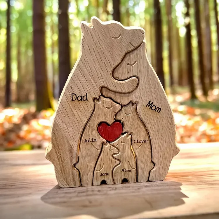 Personalized Bear Family Wooden Art Puzzle Decoration - Gift for Family, Christmas Gift-BlingPainting-Customized Products Make Great Gifts