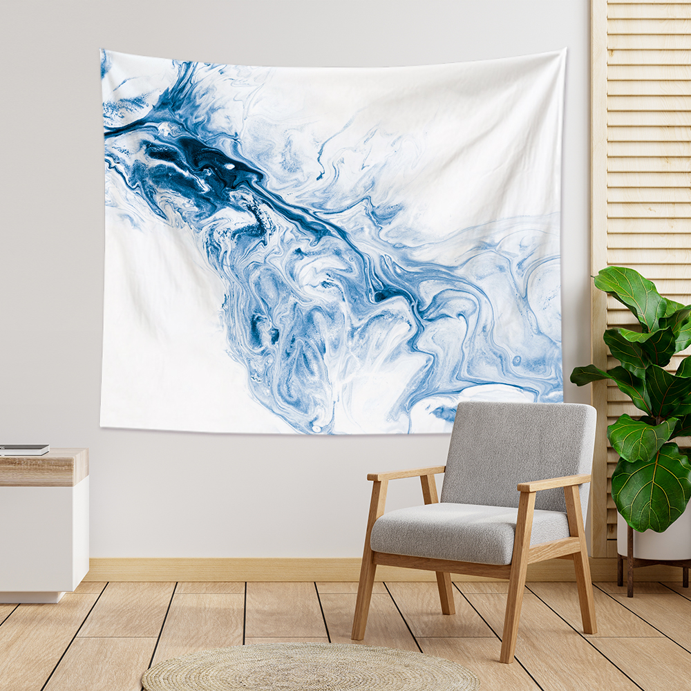 White Marble With Dark Blue Tapestry Wall Hanging-BlingPainting-Customized Products Make Great Gifts