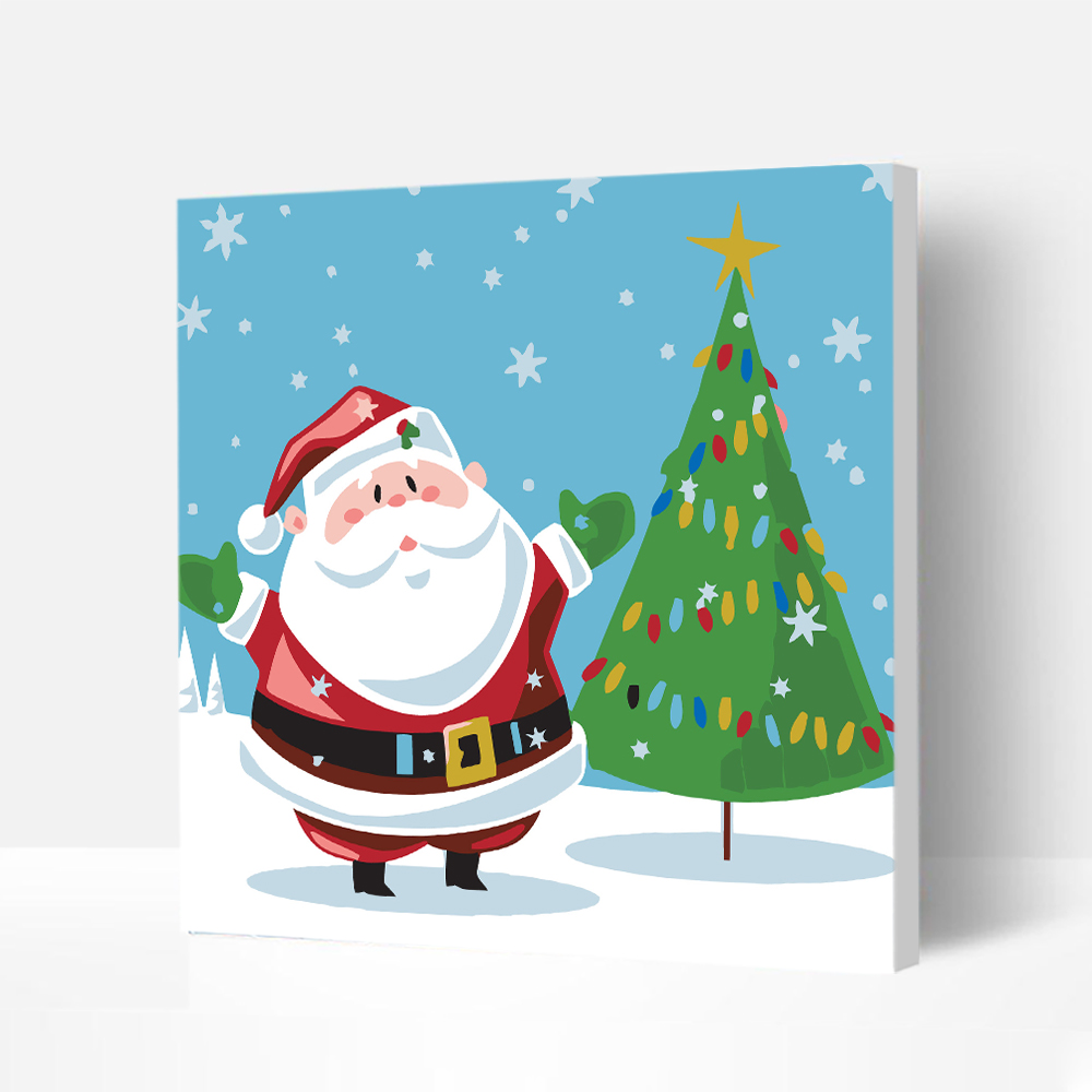 Wooden Framed Incredible Christmas Wall Art Paint with Painting Kits For Kids and Beginners - Santa & Christmas Tree 20*20-BlingPainting-Customized Products Make Great Gifts