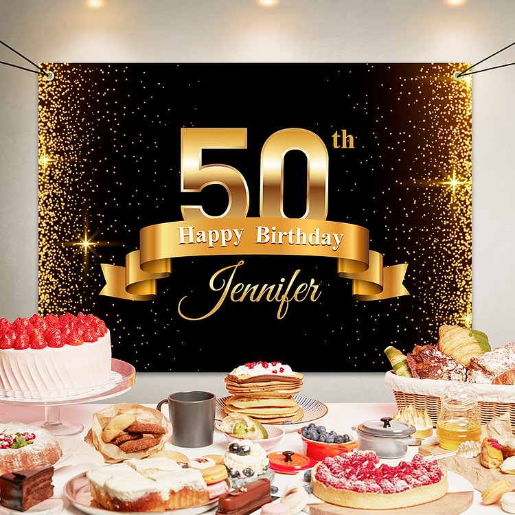 Custom 50th Birthday Backdrop Background Birthday Party Decor-BlingPainting-Customized Products Make Great Gifts