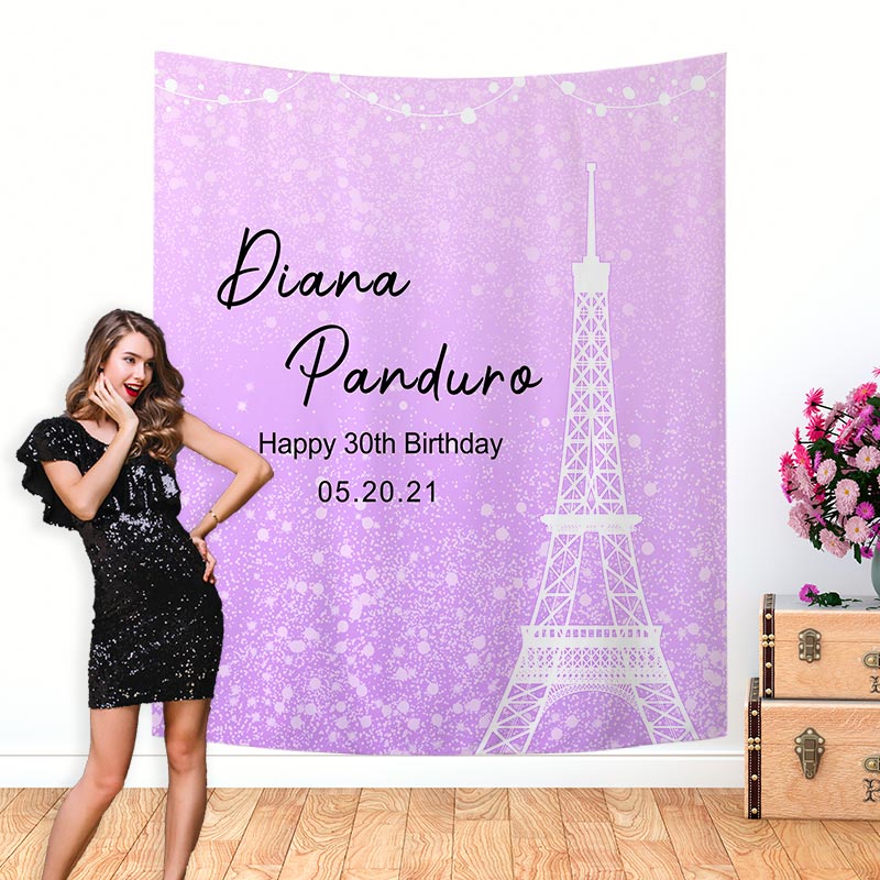 Custom Paris Purple Glitter Lights Backdrop-BlingPainting-Customized Products Make Great Gifts