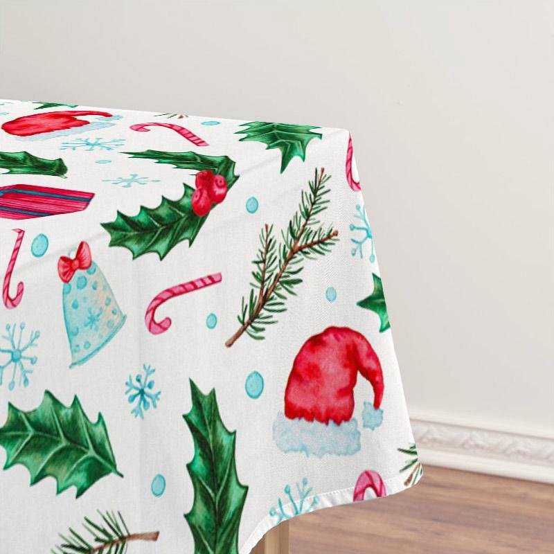 Christmas Decor Waterproof Berries & Christmas Hat Tablecloth, Best Gifts Decor 2021-BlingPainting-Customized Products Make Great Gifts
