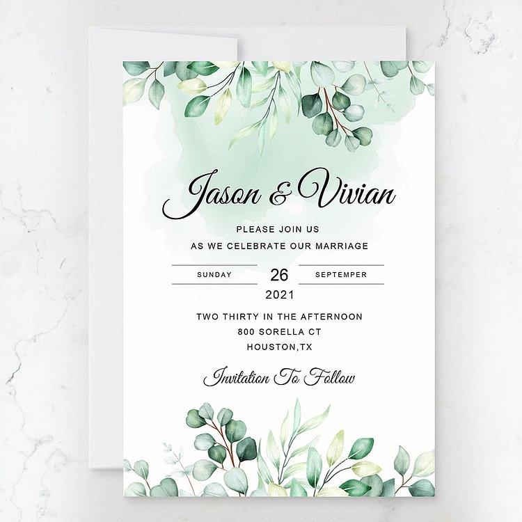 Personalized Rattan Eucalyptus Leaf Invitation Cards with Envelopes 5*7 IN-BlingPainting-Customized Products Make Great Gifts