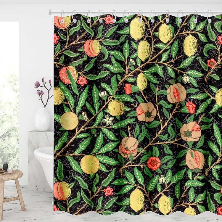 Vintage Pomegranate Flower Pattern Waterproof Shower Curtains With 12 Hooks-BlingPainting-Customized Products Make Great Gifts