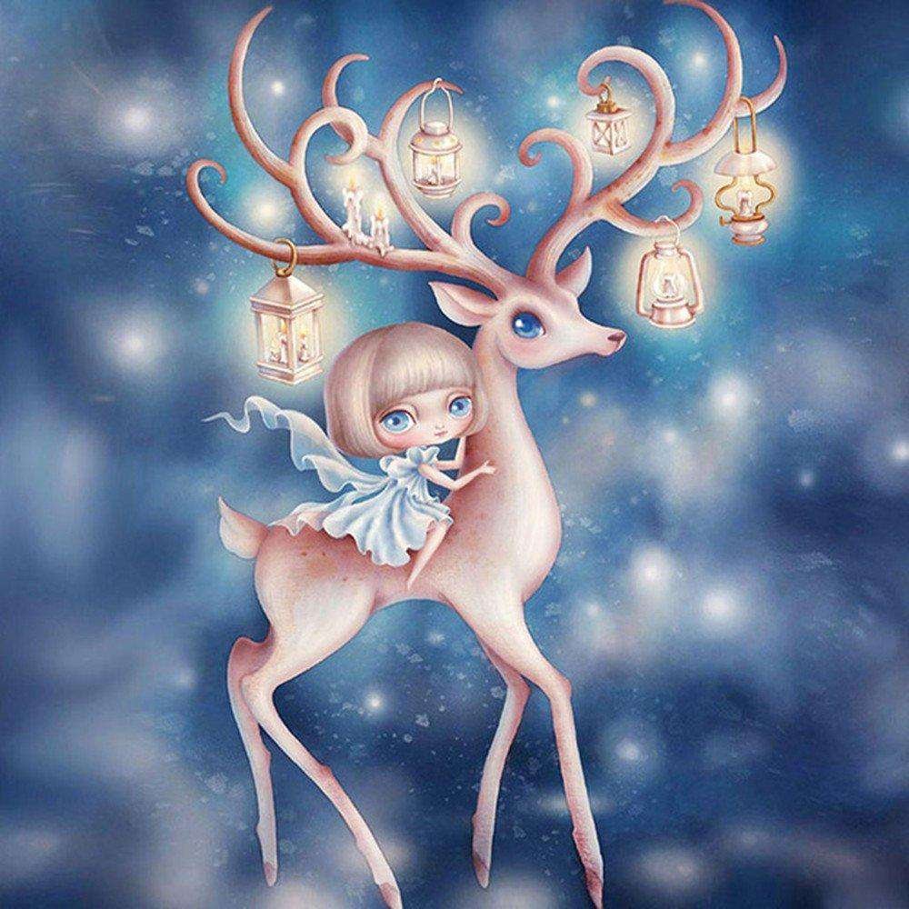 A Little Girl Riding the Deer-BlingPainting-Customized Products Make Great Gifts