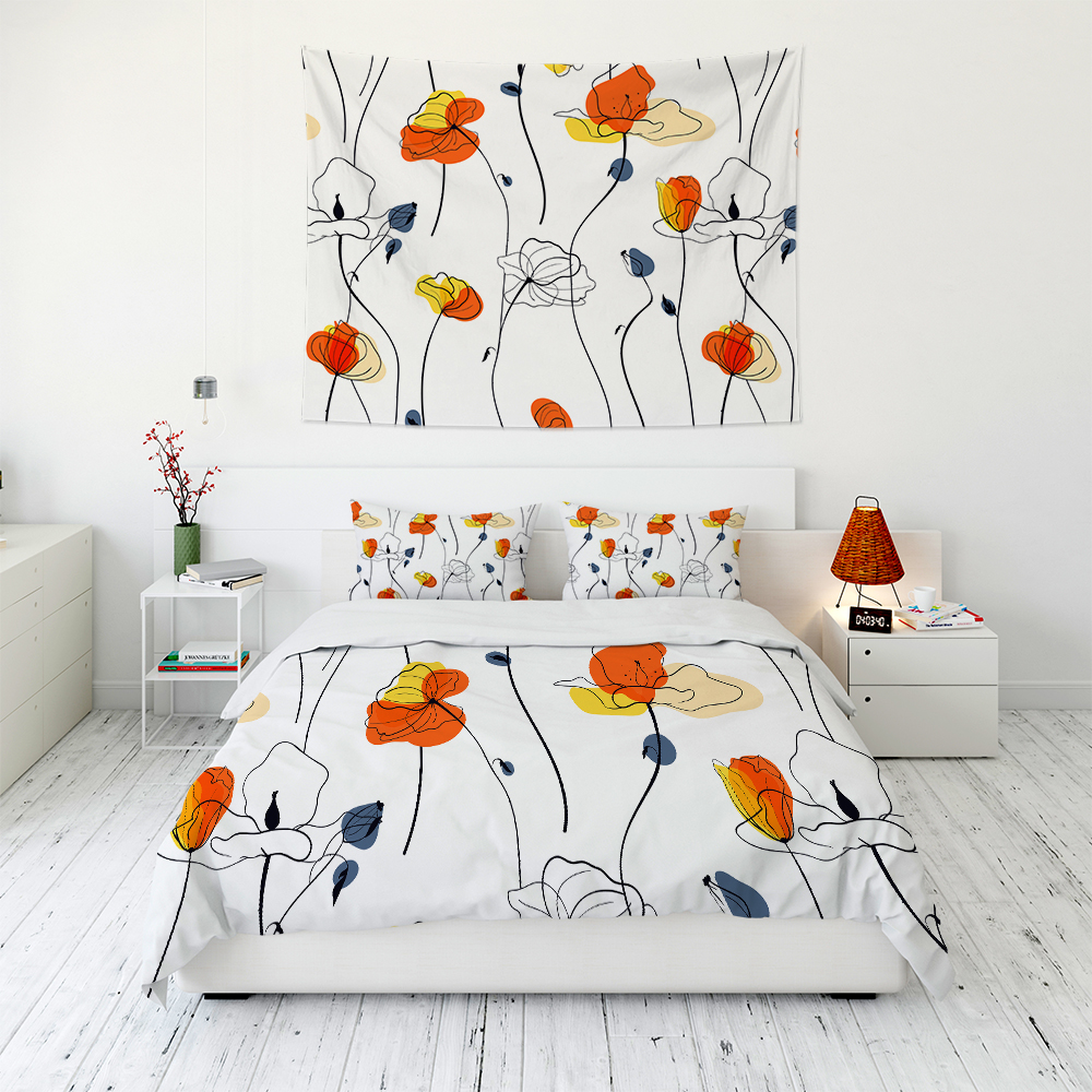 Floral Tapestry Wall Hanging and 3Pcs Bedding Set Home Decor-BlingPainting-Customized Products Make Great Gifts
