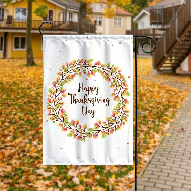 Thanksgiving Wreath Decor Garden House Double Sided Flag -BlingPainting-Customized Products Make Great Gifts