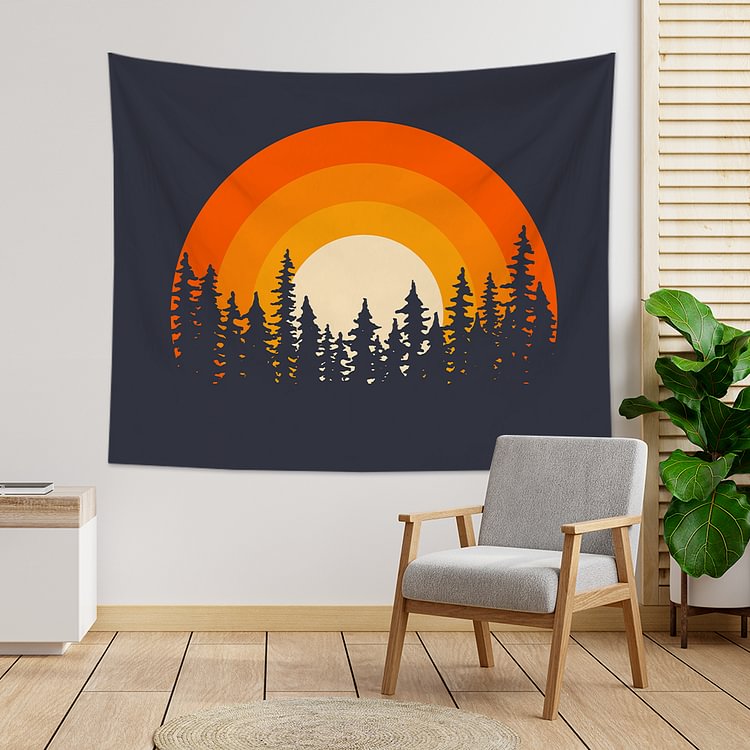 Pine Tree and Sun Tapestry Wall Hanging-BlingPainting-Customized Products Make Great Gifts