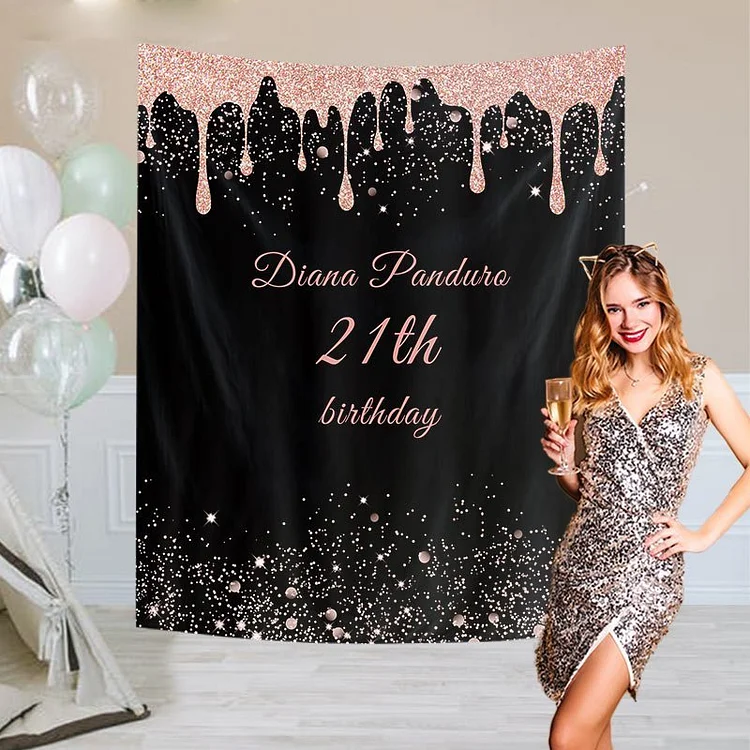 Custom Pink Glitter Birthday Party Decor Backdrop-BlingPainting-Customized Products Make Great Gifts