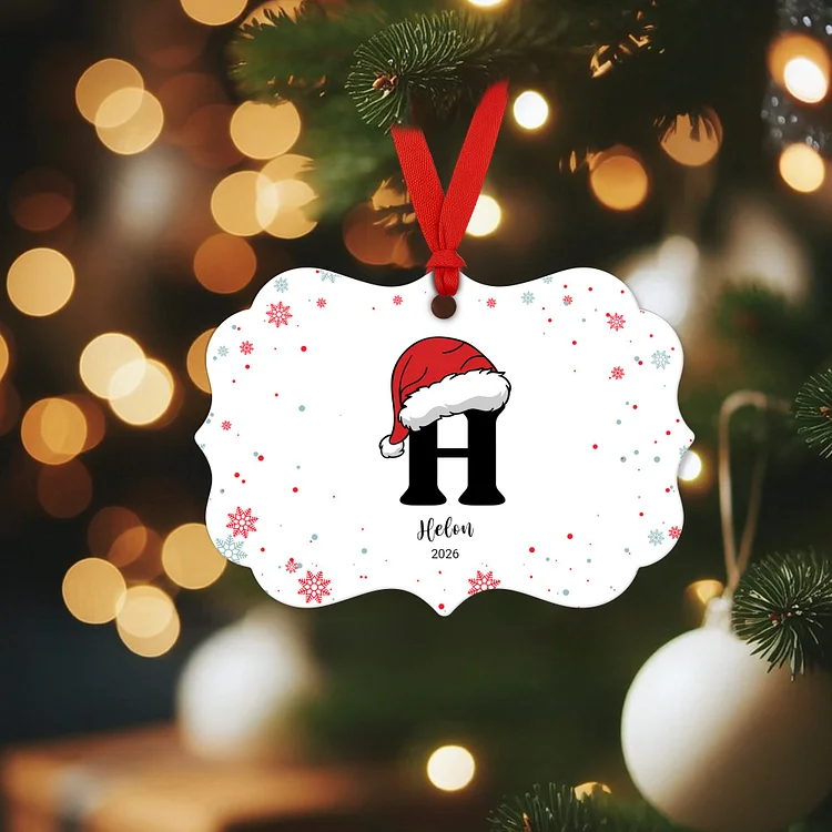 Personalized Irregular Rectangle Christmas Ornament – Custom Name & Initial Acrylic Keepsake with Red Ribbon (4"x3")