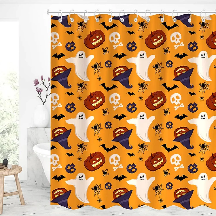 Halloween Spider Web Shower Curtains With 12 Hooks-BlingPainting-Customized Products Make Great Gifts