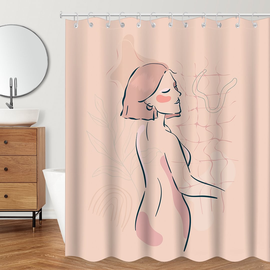Waterproof Shower Curtains With 12 Hooks - Abstract Modern Female Figure Portrait-BlingPainting-Customized Products Make Great Gifts