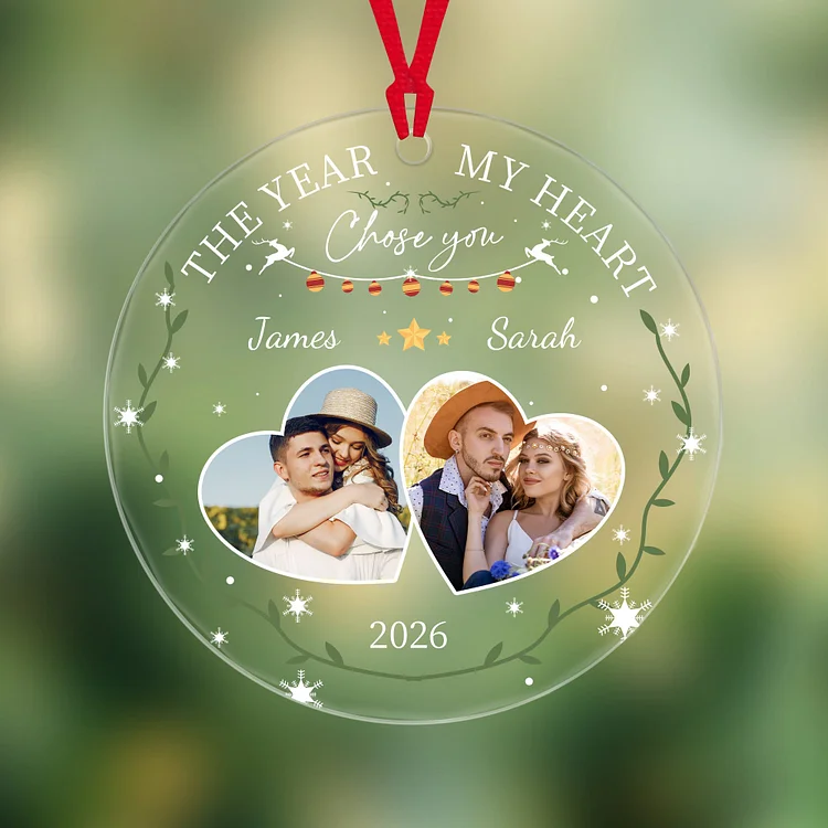 Personalized Clear Acrylic Round Christmas Ornament – Custom Photo & Text Transparent Holiday Hanging Decoration with Red Ribbon