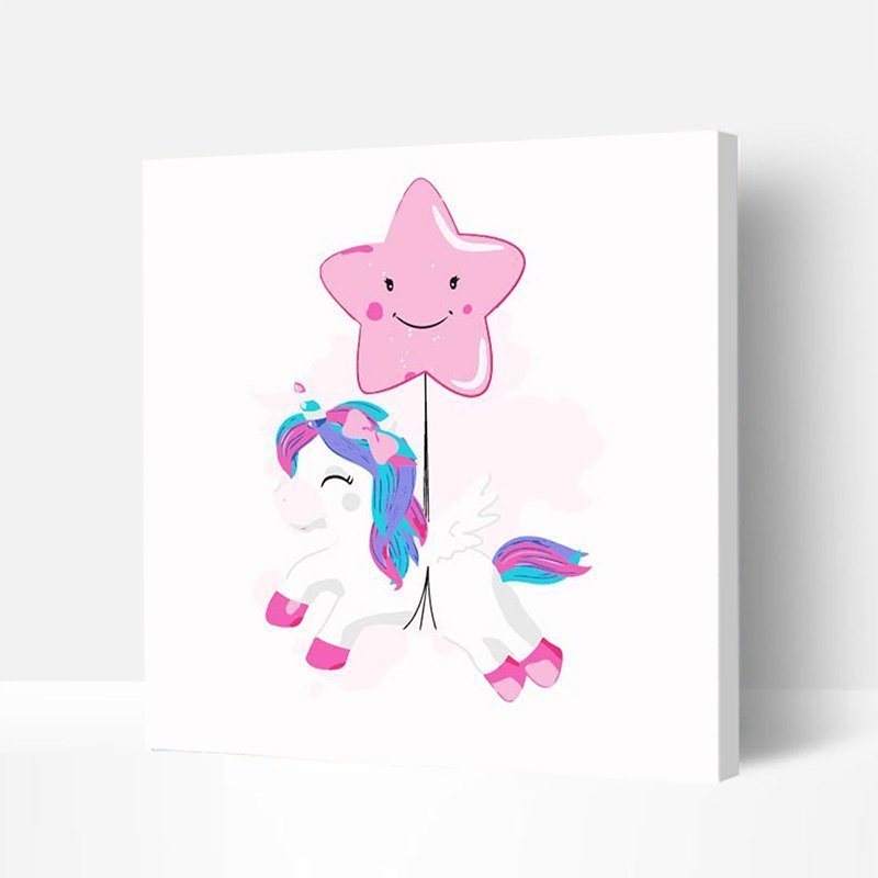 Eco-friendly Non-toxic Paint by Numbers Kit Wooden Framed for Kids & Families - Unicorns with Stars, 8*8IN, Wooden Framed-BlingPainting-Customized Products Make Great Gifts