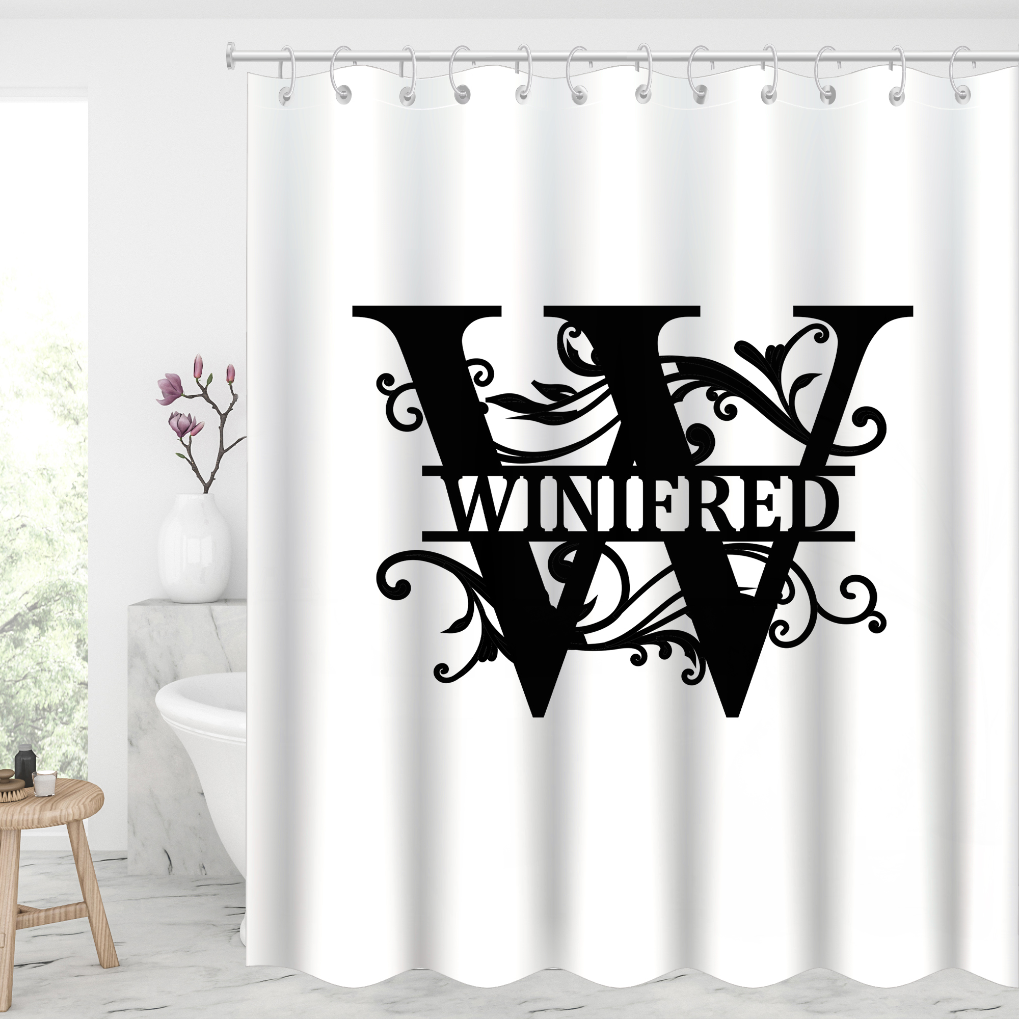 Custom Monogram Split Letter Name Waterproof Shower Curtains With 12 Hooks-BlingPainting-Customized Products Make Great Gifts