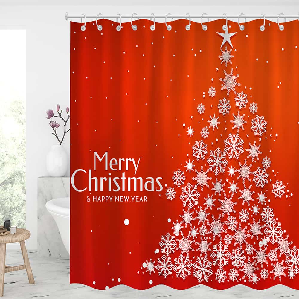 Christmas Snowflake Tree Shower Curtains With 12 Hooks - 2022 Best Decor Gifts-BlingPainting-Customized Products Make Great Gifts