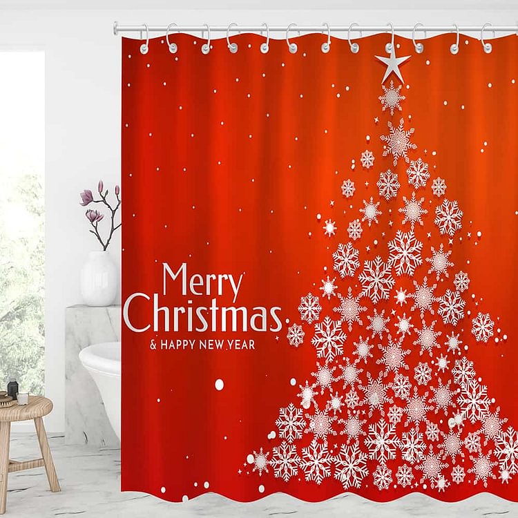 Christmas Snowflake Tree Shower Curtains With 12 Hooks - 2022 Best Decor Gifts-BlingPainting-Customized Products Make Great Gifts