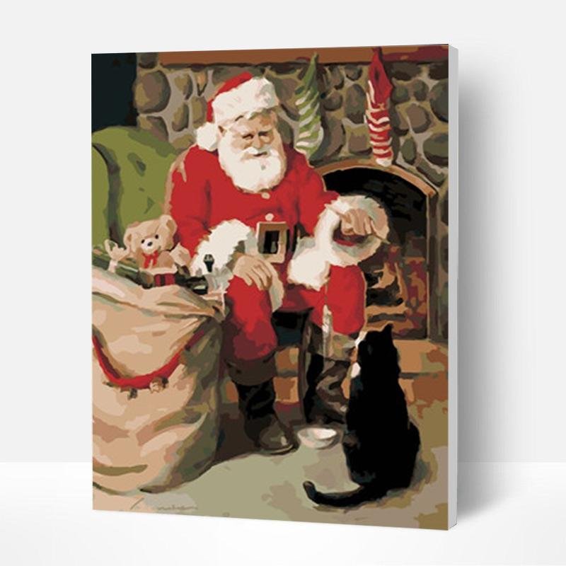 Christmas Paint by Numbers Kit - Santa Claus and the Staring kitten, Creative Gifts 2021-BlingPainting-Customized Products Make Great Gifts